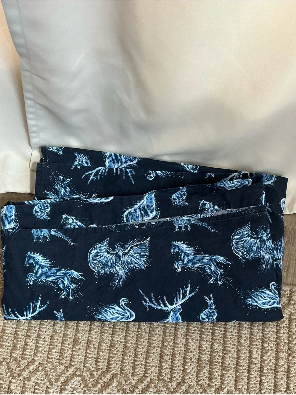 Pottery Barn Teen Harry Potter Glow in the Dark Patronus Full Flat Sheet Navy